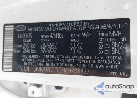 2024 Hyundai Tucson Sel из США, поврежденный, VIN 5NMJBCDE7RH298422